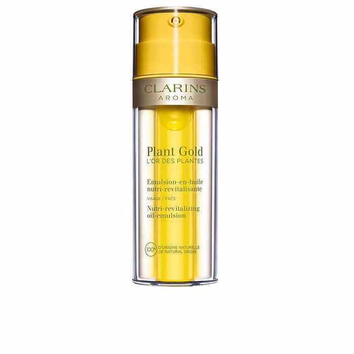 Clarins Plant Gold L'Or Des Plantes - Émulsion hydratante 2-en-1 35 mL avec orchidée bleue et pachouli - Ingrédients 100% naturels Clarins Plant Gold L'Or Des Plantes - Émulsion hydratante 2-en-1 35 mL avec orchidée bleue et pachouli - Ingrédients 100% naturels