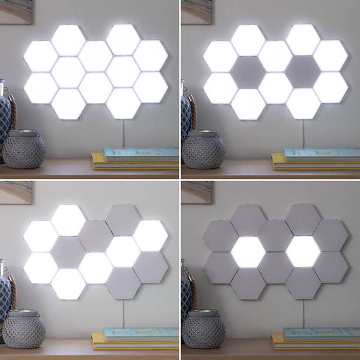 Innovagoods Set de 3 Panneaux LED Modulaires Magnétiques et Tactiles Hexagonaux – Lumière Blanche