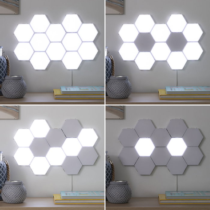 Innovagoods Set de 3 Panneaux LED Modulaires Magnétiques et Tactiles Hexagonaux Innovagoods Set de 3 Panneaux LED Modulaires Magnétiques et Tactiles Hexagonaux