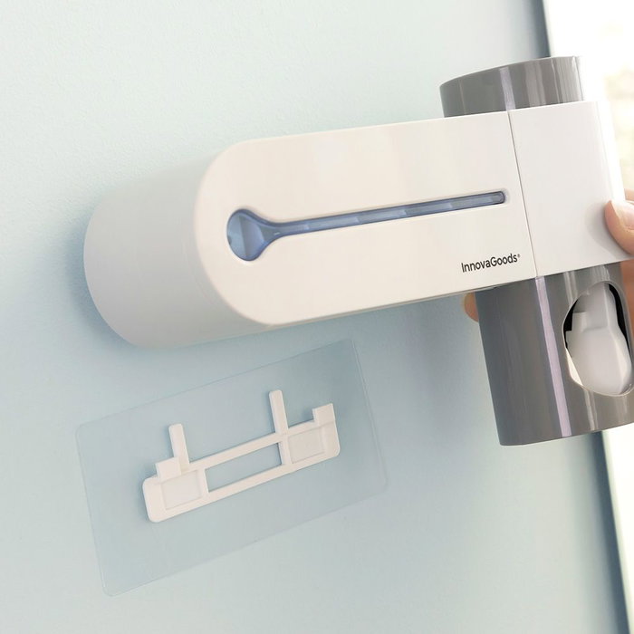 Innovagoods Smiluv Esterilizateur UV pour brosses à dents avec support mural et distributeur de dentifrice 3 en 1 capacité 5 brosses, désinfection rapide