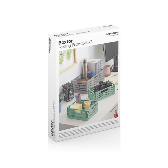 Innovagoods V0103244 Set de 3 boîtes de rangement pliables et empilables, 2 tailles différentes, couleurs tendance Innovagoods V0103244 Set de 3 boîtes de rangement pliables et empilables, 2 tailles différentes, couleurs tendance