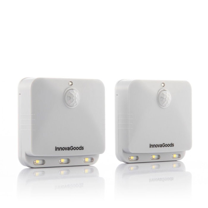 Innovagoods Lot de 2 Veilleuses LED avec Capteur de Mouvement, 3 LEDs, Fonctionne sur Piles 3xAAA (non incluses), Blanc Innovagoods Lot de 2 Veilleuses LED avec Capteur de Mouvement, 3 LEDs, Fonctionne sur Piles 3xAAA (non incluses), Blanc