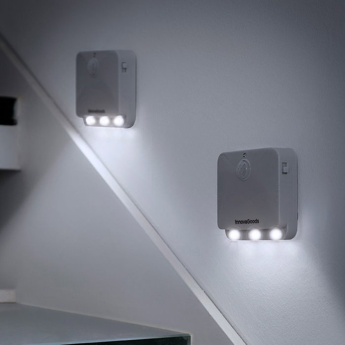 Innovagoods Lot de 2 Veilleuses LED avec Capteur de Mouvement, 3 LEDs, Fonctionne sur Piles 3xAAA (non incluses), Blanc Innovagoods Lot de 2 Veilleuses LED avec Capteur de Mouvement, 3 LEDs, Fonctionne sur Piles 3xAAA (non incluses), Blanc