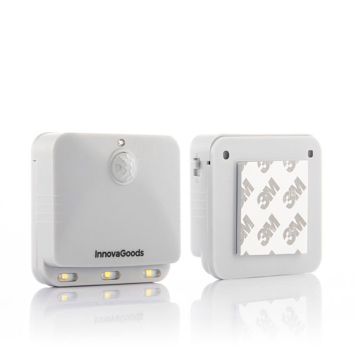 Innovagoods Lot de 2 Veilleuses LED avec Capteur de Mouvement, 3 LEDs, Fonctionne sur Piles 3xAAA (non incluses), Blanc Innovagoods Lot de 2 Veilleuses LED avec Capteur de Mouvement, 3 LEDs, Fonctionne sur Piles 3xAAA (non incluses), Blanc